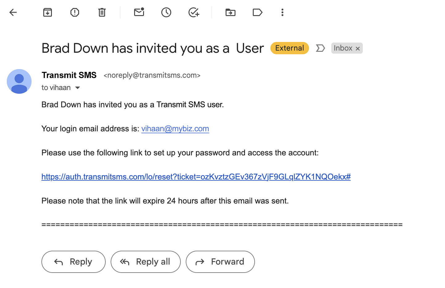 Account Settings - User Invitation Email
