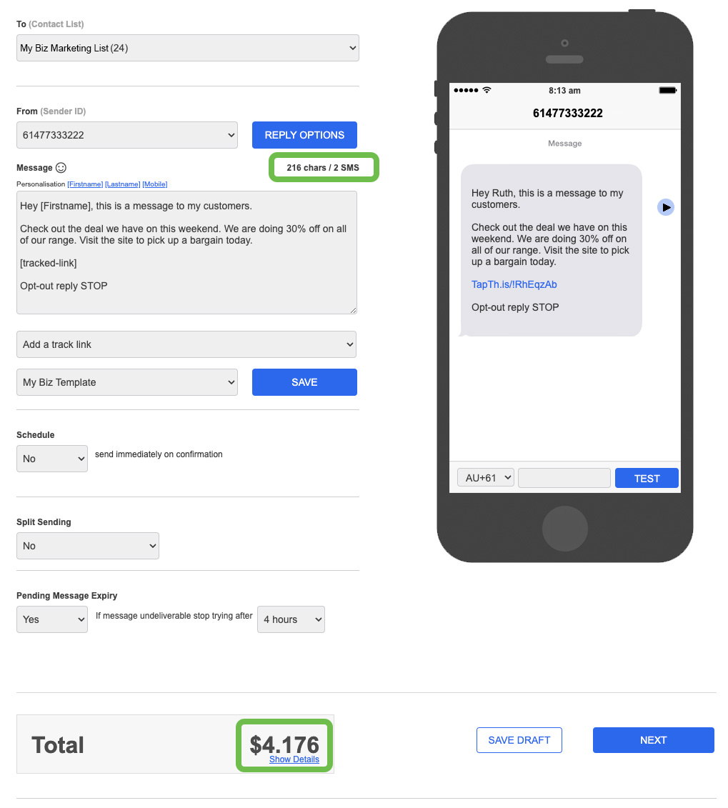 Messaging Standard Cost