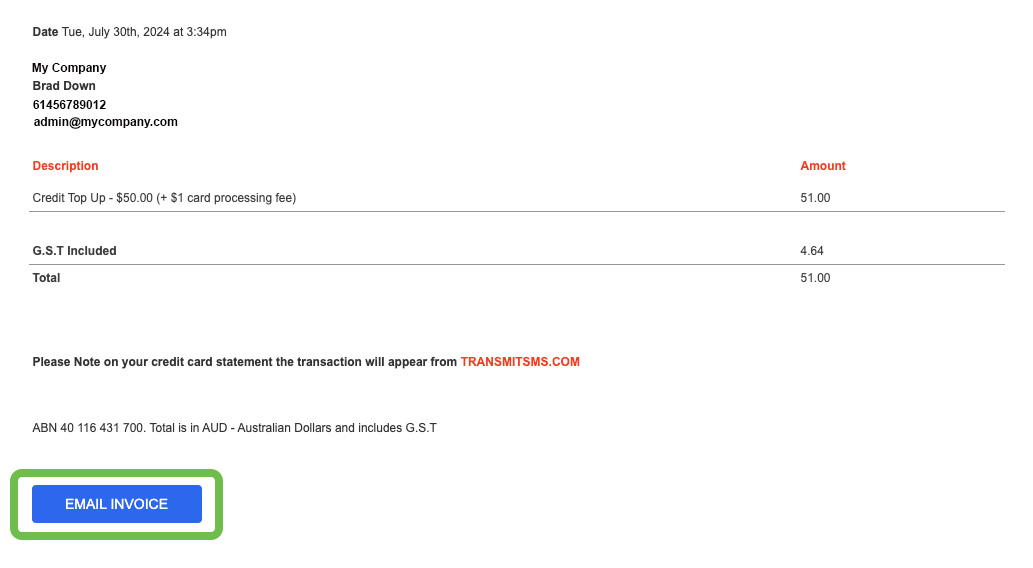 Billing - Invoice Email