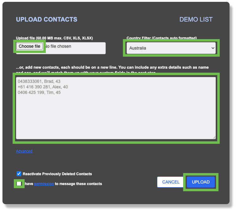 Contacts Upload Modal