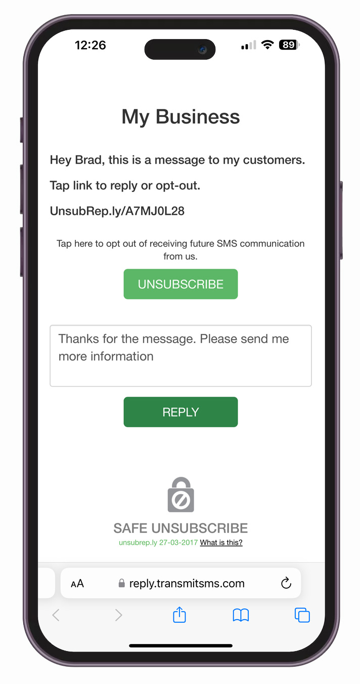 Unsub Reply Page