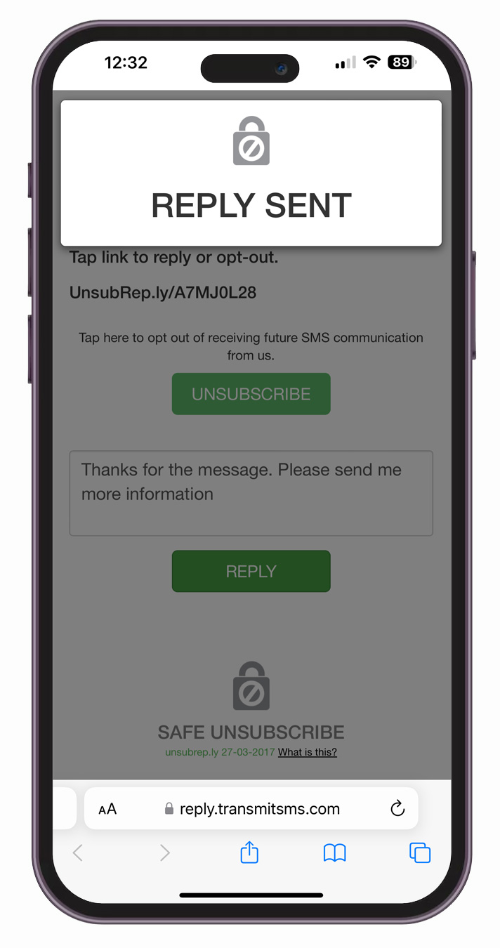 Unsubreply Sent