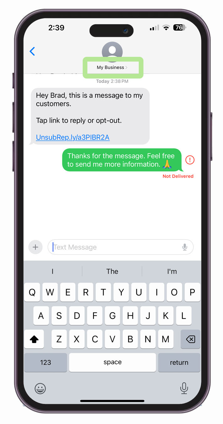 Custom Sender Message Not Delivered