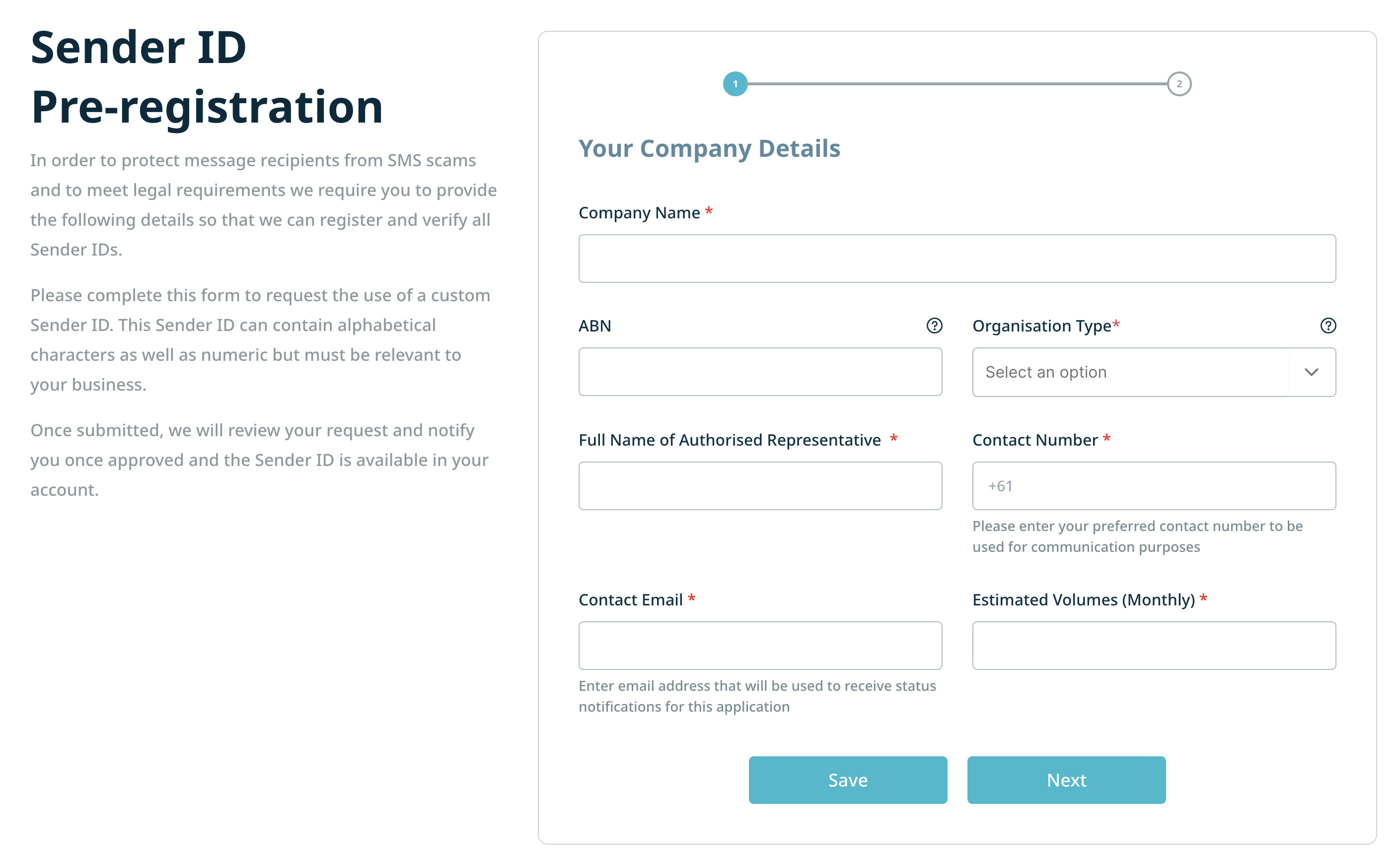 Send SMS - Sender ID Pre Registration