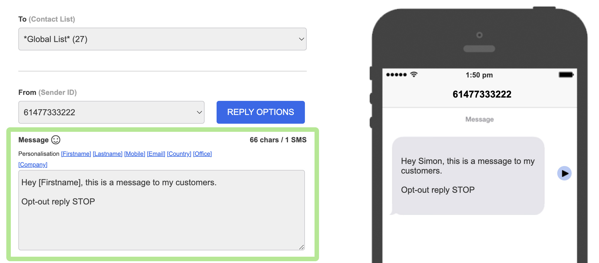 Send SMS - Message