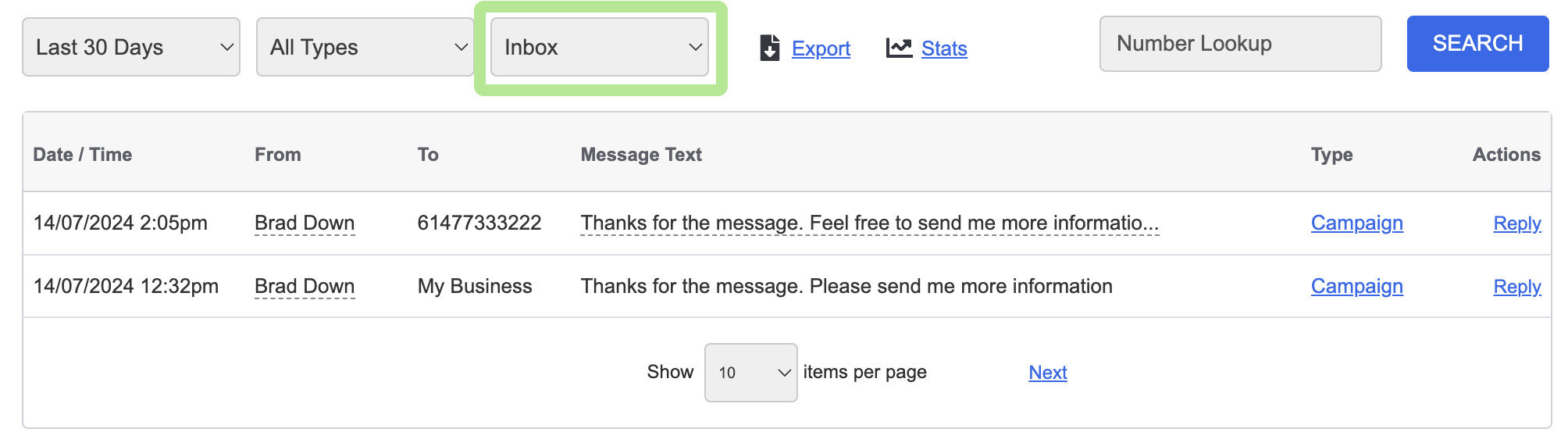 Overview Inbox VMN